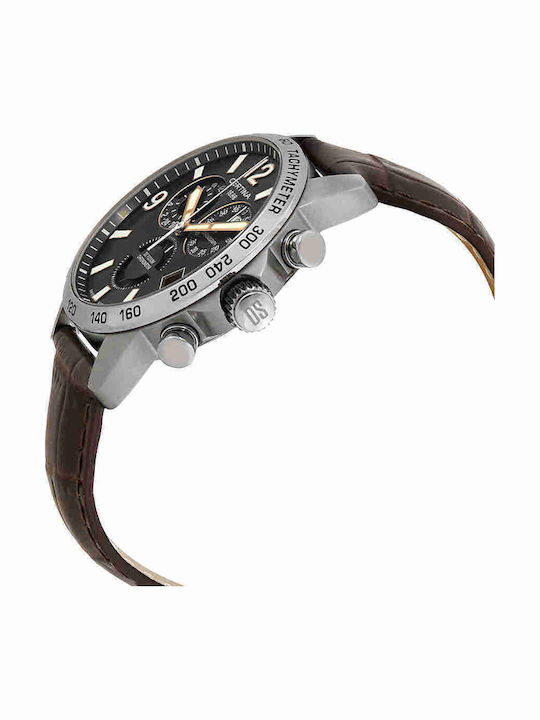 Certina Ds Podium Γυναικείο Ρολόι 42mm Χρονογράφος Μπαταρίας με Καφέ Δερμάτινο Λουράκι