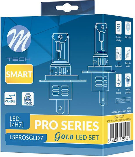 M-Tech Лампи Автомобила H7 Canbus LED 4000К Неутрално бяло 12V 48W 2бр