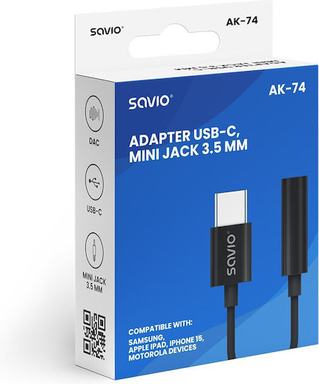 Savio Μετατροπέας USB-C male σε 3.5mm female