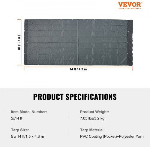 Vevor Κάλυμμα Δίχτυ Απορριμματοφόρου 5 X 14 Ft Βαρέως Τύπου Μαύρο Pvc Ορειχάλκινα Τρουκς Kcpvc5x1418ozkbikv0