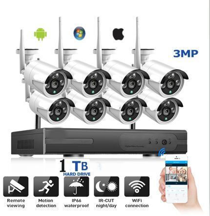 Überwachungssystem 8 Kameras Drahtlose Kameras IP 720P mit Rekorder NVR & Festplatte 1TB