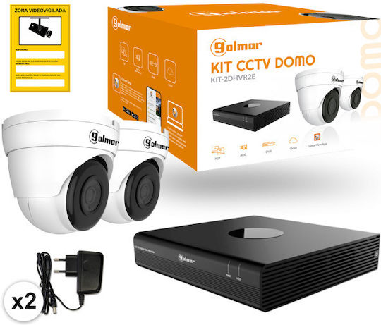 Golmar Überwachungssystem 2 Kameras Kameras Überwachungskamera 1080p mit Rekorder HVR & Festplatte 1TB