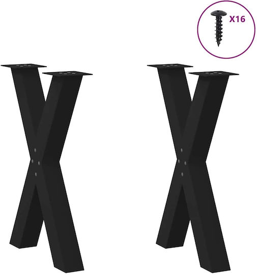 vidaXL Metallic Furniture Leg 2 Pieces Suitable for Table / Coffee Table / Office 60x72cm Black