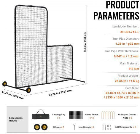 Vevor 7x7 Ft Baseball Safety Screen Batting Cage Tsbhwlxzx77ydo26zv0