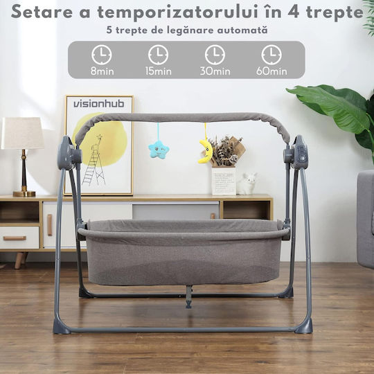 Λίκνο-Πάρκο με Στρώμα και Ρόδες Γκρι