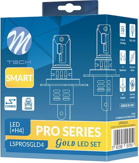 M-Tech Λάμπες Αυτοκινήτου H4 Canbus LED 4000K Φυσικό Λευκό 12V 52W 2τμχ