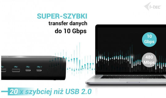 i-tec USB-C Docking Station με HDMI/DisplayPort 4K και σύνδεση 4 Οθονών Μαύρο (CA6MONITORDOCKPD)