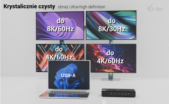 i-tec USB-C Docking Station με HDMI/DisplayPort 4K και σύνδεση 4 Οθονών Μαύρο (CA6MONITORDOCKPD)