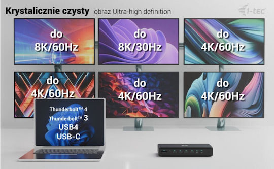 i-tec USB-C Docking Station με HDMI/DisplayPort 4K και σύνδεση 4 Οθονών Μαύρο (CA6MONITORDOCKPD)