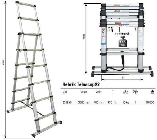 Strend Pro Scara telescopică Aluminiu 18 Scări cu înălțime maximă de 3m