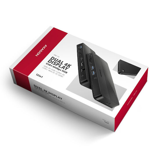 Axagon USB-C Dockingstation für Laptops mit HDMI/DisplayPort 4K PowerDelivery Ethernet und Verbindung für 2 Monitore Schwarz