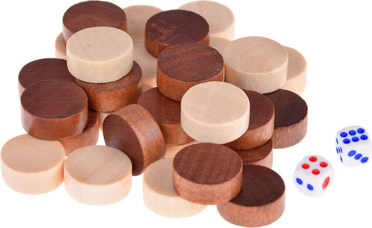 Jokomisiada Set 3in1 Σετ Ξύλινα Πούλια & Ζάρια για Τάβλι 2cm 16τμχ