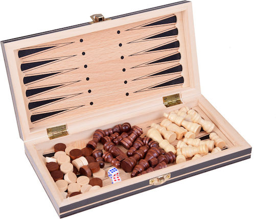 Jokomisiada Set 3in1 Σετ Ξύλινα Πούλια & Ζάρια για Τάβλι 2cm 16τμχ