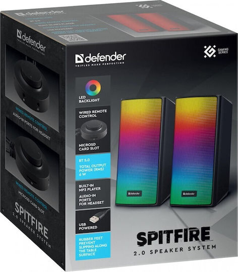 Defender 65047 Ηχεία Υπολογιστή 2.0 με RGB Φωτισμό και Bluetooth Ισχύος 6W σε Μαύρο Χρώμα