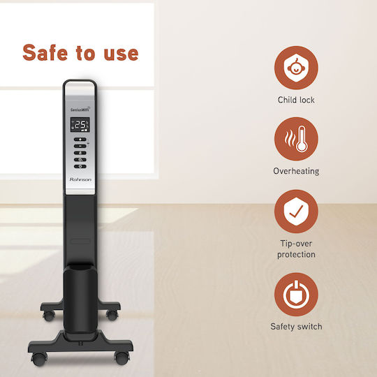 Rohnson Konvektorheizung Boden 2500W Mica mit elektronischem Thermostat und WiFi 64.5x66cm Gray