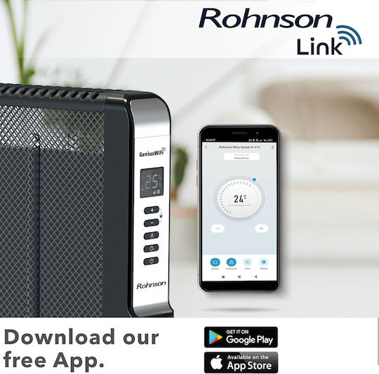 Rohnson Konvektorheizung Boden 2500W Mica mit elektronischem Thermostat und WiFi 64.5x66cm Gray