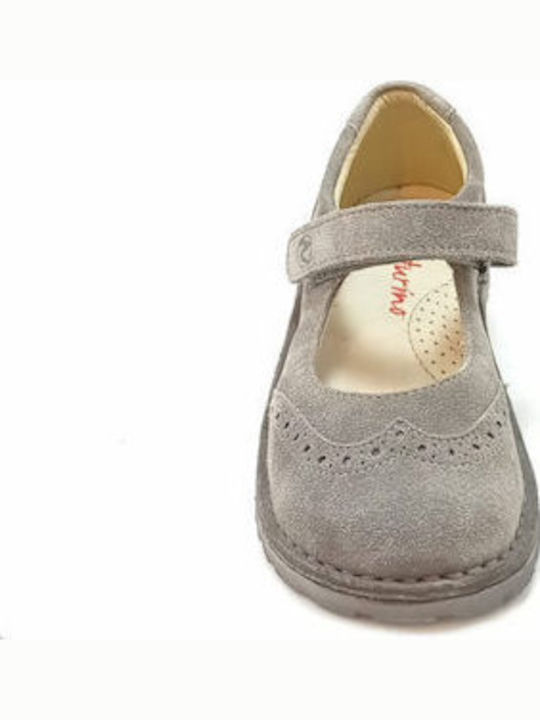 Kids Anatomic Leather Ballerinas with Hoop & Loop Closure Gray
