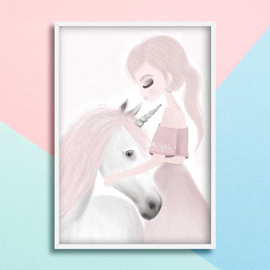 Παιδικό Κάδρο Unicorn με Λευκή Κορνίζα από Ξύλο 30x40εκ.