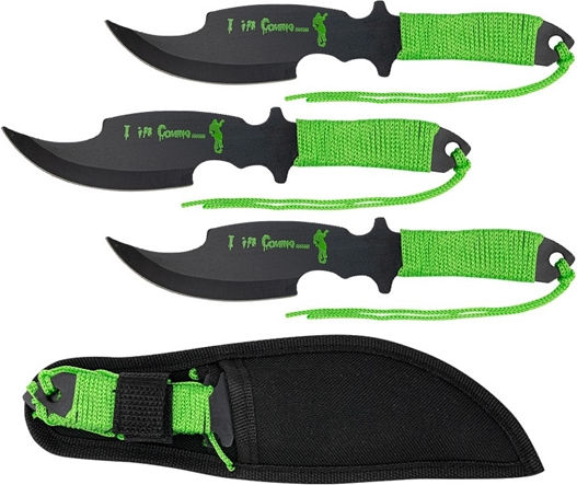 Set Drei Wurfmesser Grün 19 cm Stahlgehäuse Inklusive