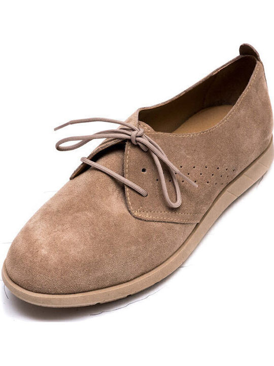 Leder Damen Oxfords in Beige Farbe