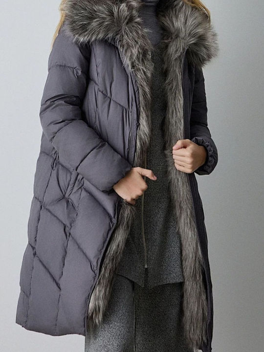 Lang Damen Puffer Jacke für Winter Dark Gray