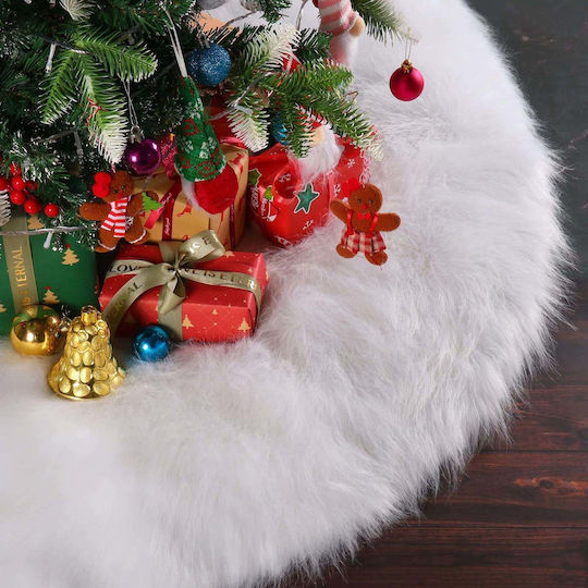 Christmas Tree Skirt White with Furry Texture D90cm.