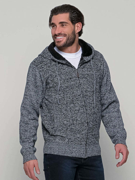 Men's Knitted Cardigan with Hood Gray
