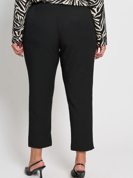 Women's Fabric Trousers with Elastic Carrot Fit Black