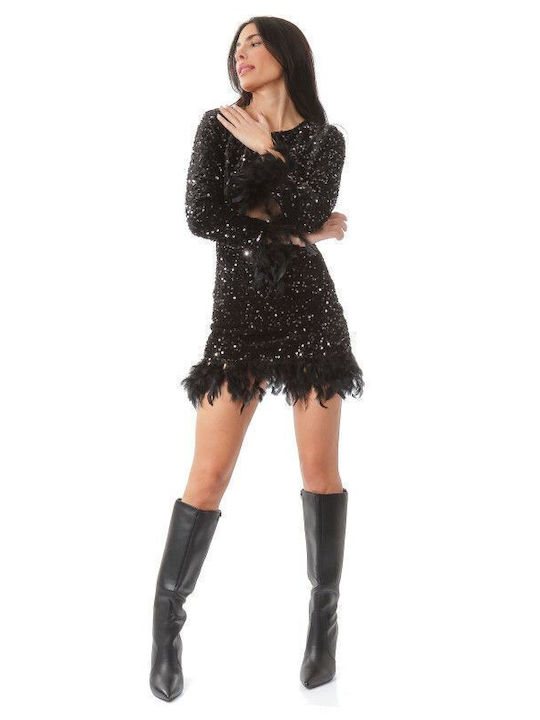 Mini Abendkleid Samt mit Transparenz Black
