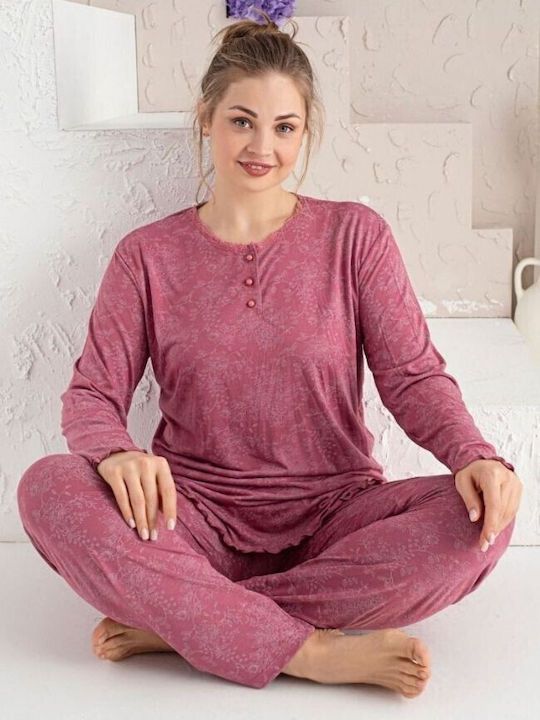 Siyah Inci Winter Women's Pyjama Set Fuchsia