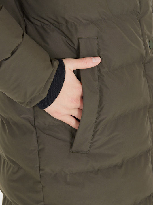Lang Damen Puffer Jacke Winddicht Black Ink