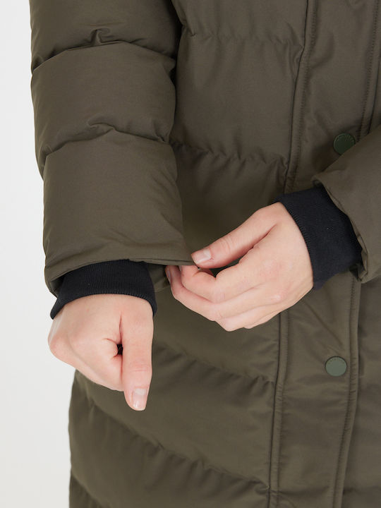 Lang Damen Puffer Jacke Winddicht Black Ink