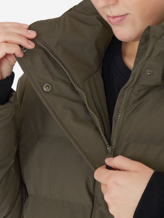 Lang Damen Puffer Jacke Winddicht Black Ink