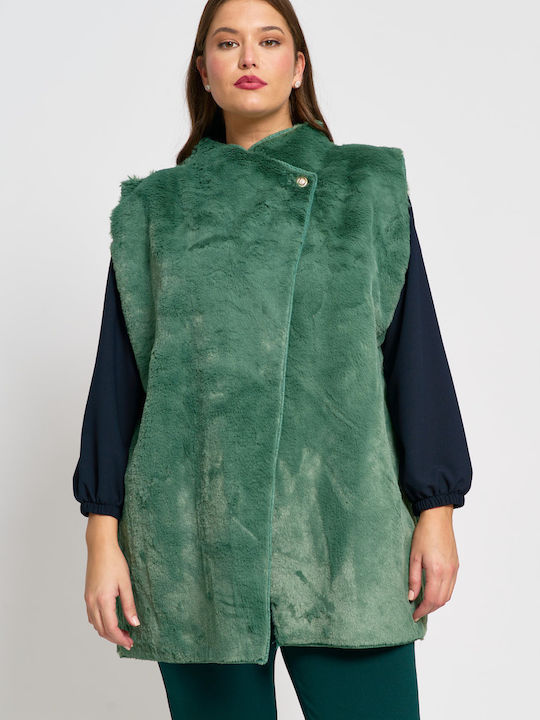 Women's Sleeveless Short Fur Green