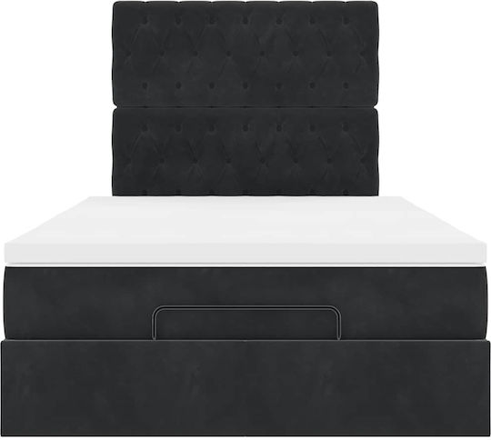 Semi-Double Bed Upholstered with Black Fabric with Storage Space Slats & Mattress 120x190cm