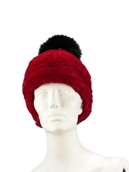 Pom Pom Beanie Unisex Σκούφος Πλεκτός σε Κόκκινο χρώμα