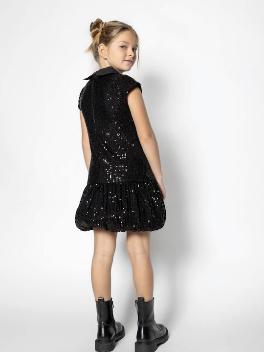 Children's Dress Short Sleeve with Sequins Black