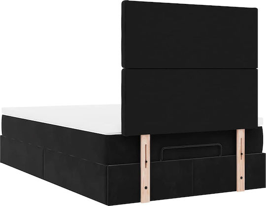 Ottoman Bed Semi-Double Upholstered with Black Fabric with Storage Space Slats & Mattress 120x190cm