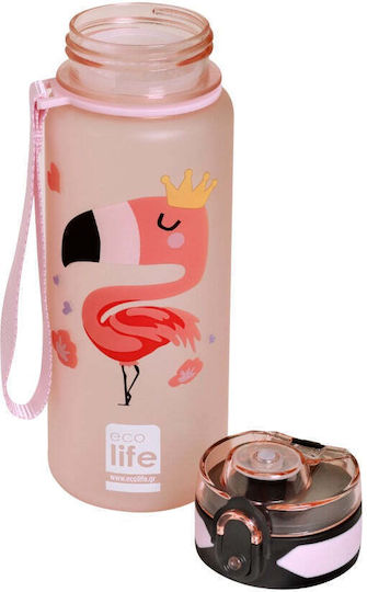 Ecolife Kids Water Bottle Plastic with Straw Flamingo 500ml