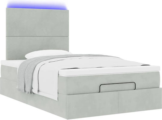 Double Upholstered Velvet Bed Light Gray with Slats and Mattress 120x190cm