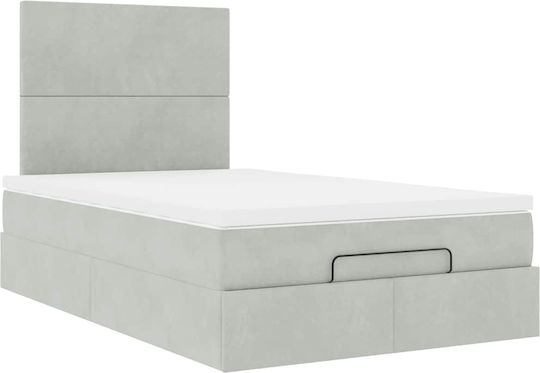 Double Upholstered Velvet Bed Light Gray with Slats and Mattress 120x190cm