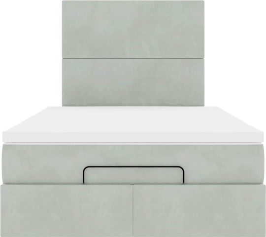 Double Upholstered Velvet Bed Light Gray with Slats and Mattress 120x190cm