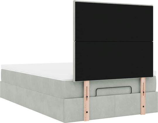 Double Upholstered Velvet Bed Light Gray with Slats and Mattress 120x190cm