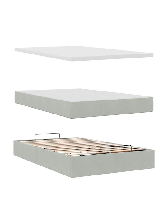 Double Upholstered Velvet Bed Light Gray with Slats and Mattress 120x190cm 3314234