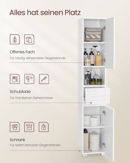 Vasagle BBC560P31 Floor Bathroom Column 30x30x30cm White