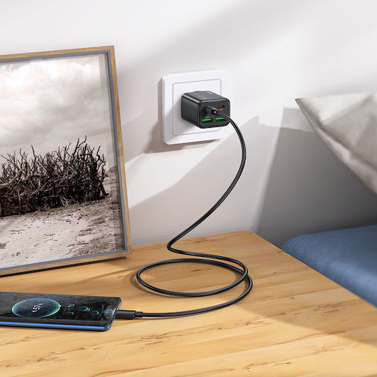 Hoco Φορτιστής Χωρίς Καλώδιο GaN με 2 Θύρες USB-A και 2 Θύρες USB-C 20W Power Delivery / Quick Charge 3.0 Μαύρος (N55 Fundador)