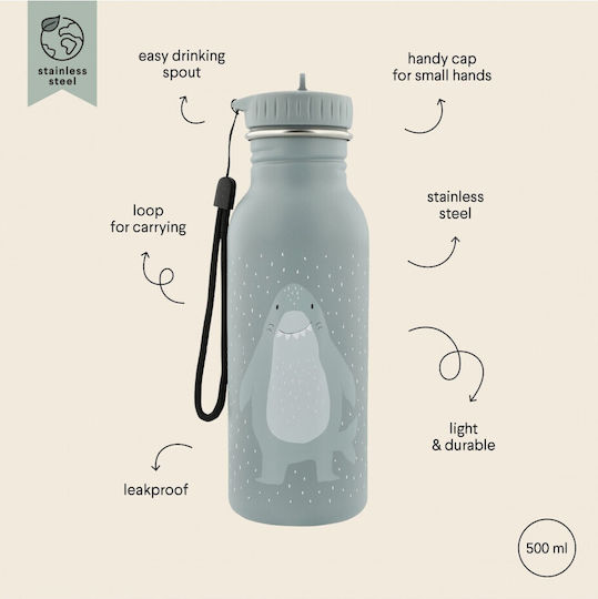 Trixie Kids Water Bottle Stainless Steel with Straw Non Spill Trixie Mr Shark 500ml