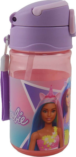 Gim Barbie Plastic Kids Water Bottle Barbie with Straw Pink 350ml
