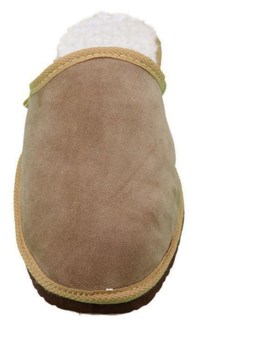 Men's Leather Slippers Beige