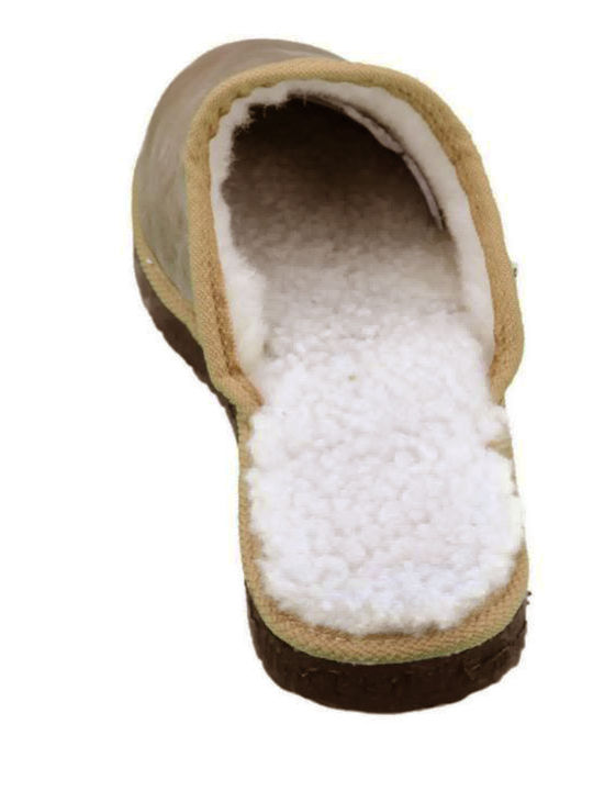 Lederne Winterliche Herrenhausschuhe Beige